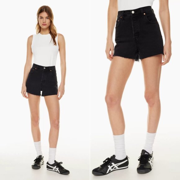 Levi's Pants - NWT - Levi’s Ribcage Cutoff Distressed Black Denim Jean Shorts - Size 25